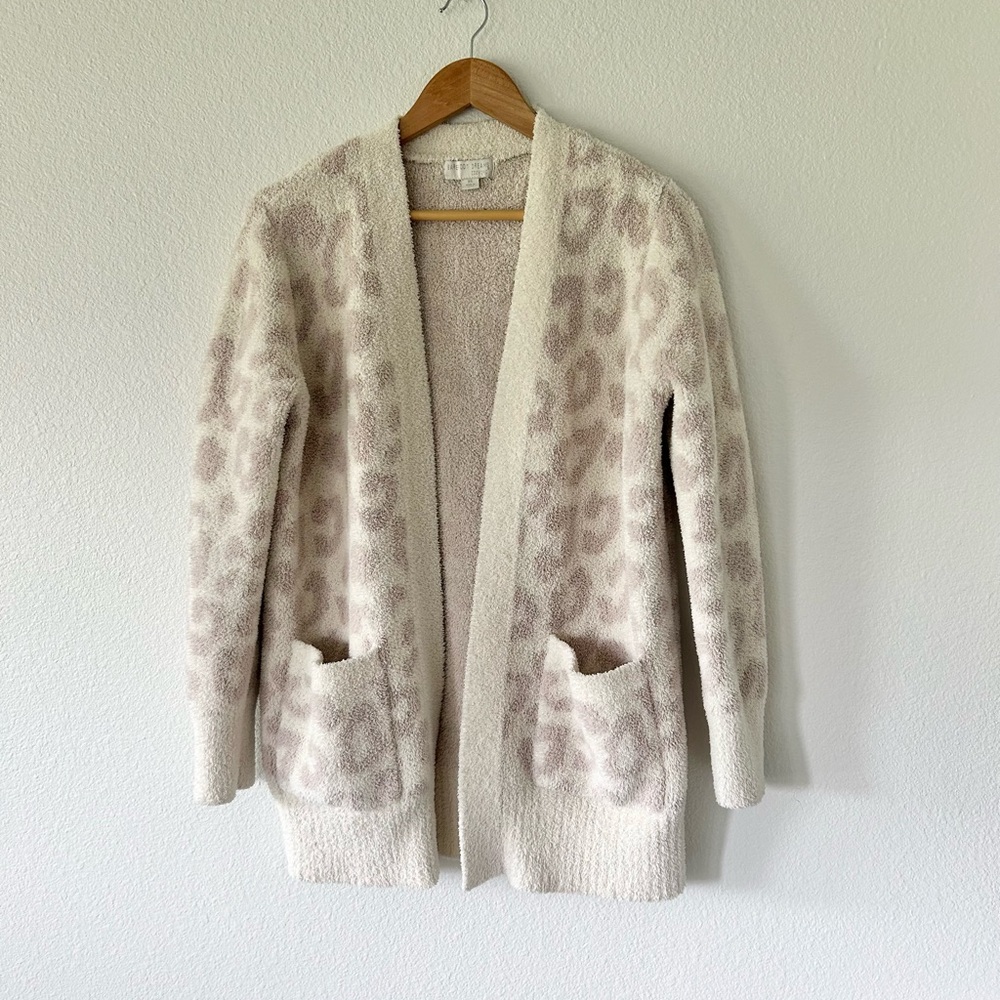 Barefoot Dreams CozyChic Leopard Cardigan in Cream / Stone - Picture 2 of 6